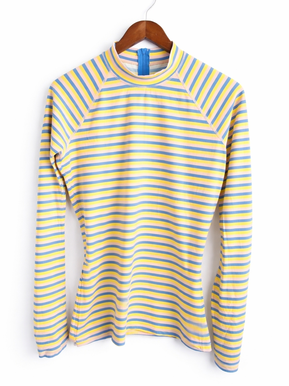 J.Crew Rash Guard Top Size L Striped Blue Yellow Pink Long Sleeve Swim